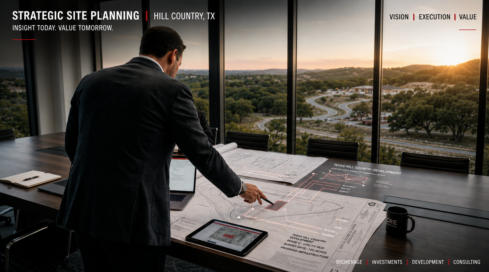 Commercial real estate site planning and utility infrastructure analysis in the Texas Hill Country.