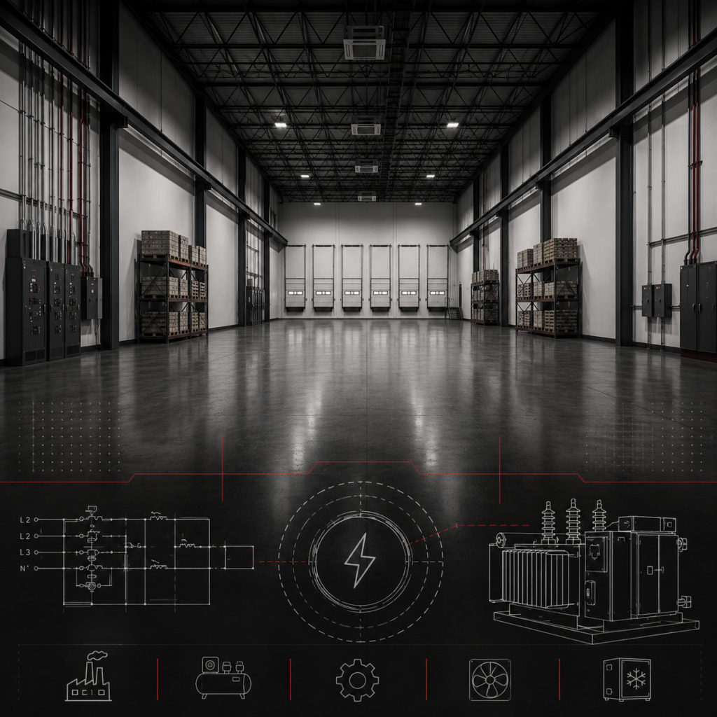 3 phase power warehouse infrastructure infographic